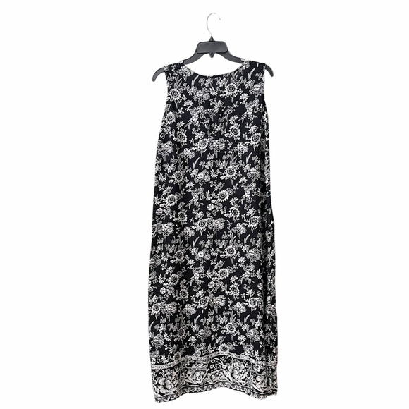 Phases Dress Women's Size M Black White Floral Rayon Sleeveless Midi Shift Boho - Picture 4 of 6